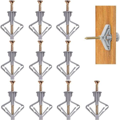 Butterfly Lot de 60 chevilles pour plaques de plâtre avec vis, chevilles pour plaques de plâtre, fixation dans le béton