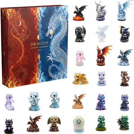 Calendrier De Lavent - Figurines De Dragons - 24 Fenêtres - Décoration De Noël - 24 Ornements En Forme Dœuf