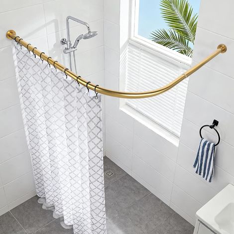 Tringle à rideau de douche pour baignoire, tringle à rideau de douche en forme de L en trois variantes 68 x 98 cm/68 x 98 cm, barre de douche murale, barre de douche incurvée, acier revêtu de (1/5)