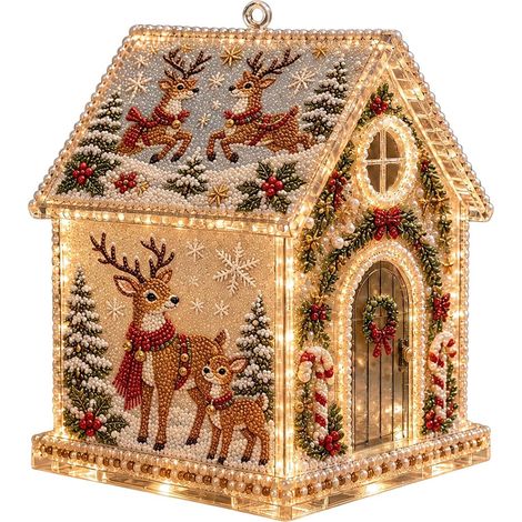 Ornement de Noël maison en Bois – Kit DIY diamond painting, 10x10 cm-Style 4 (1/5)