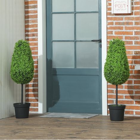 Set de 2 plantas artificiales en maceta (92x44x26 cm), hojas resistentes a UV, diseño en forma de lágrima, plástico verde (1/5)