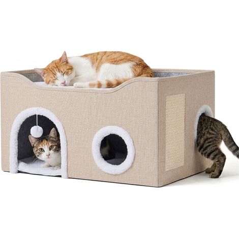 Cuccia pieghevole per gatti con tiragraffi, beige, 34x60x40 cm (1/5)