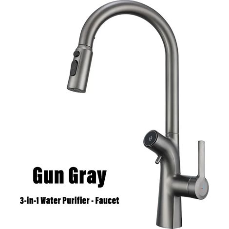 Robinet de cuisine (gris anthracite) à double sortie, robinet d'eau potable purifiée, modèle extractible (1/5)