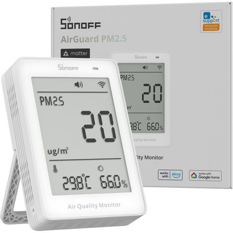 SONOFF SAWF-07P Moniteur intelligent de qualité de l'air, via Wi-Fi PM2.5, détecteur PM10, temp/humidité, affichage en temps réel et alarme,Intégration intelligente compatible Matter