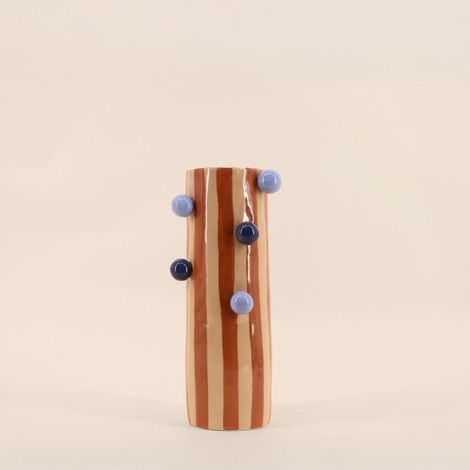 Vase rayé orange et blanc avec perles, H31cm