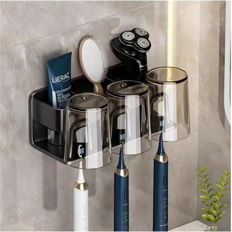 1 pc (noir)Porte Brosse à Dents Electrique,Porte Brosse à Dents Mural,Auto-Adhésif Porte Brosse à Dents Electrique, Porte Dentifrice Rasoir Organisateur pour Salle de Bain,Convient pour 1-3 personnes (1/4)