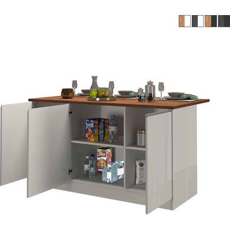 Kücheninsel 3 Türen für moderne Küche 155x90x90cm mit Tisch Deaton - Weiß - Eiche