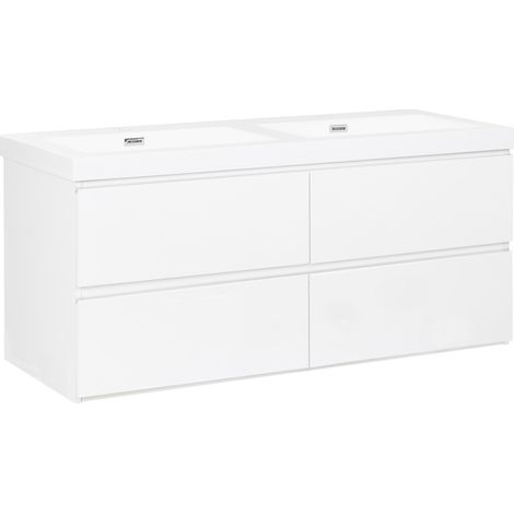 Mueble de pared para baño con doble lavabo de MDF 4 cajones 120 x 46 cm blanco Cardiel