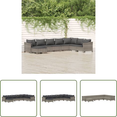 vidaXL Canapé en rotin - Salon de jardin 8 pcs avec coussins Gris Résine tressée (1/5)
