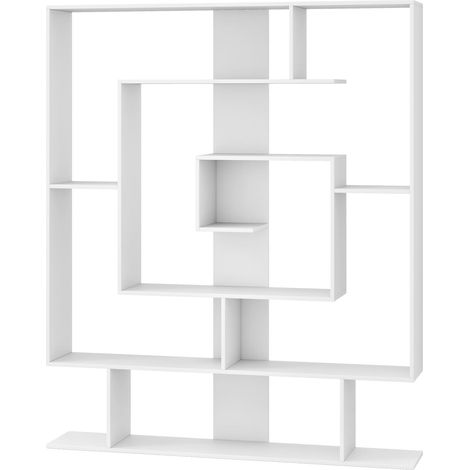 COSTWAY 7-Tier Bookshelf Geometric Bookcase with 2 Anti-Tipping Kits-White (1/5)