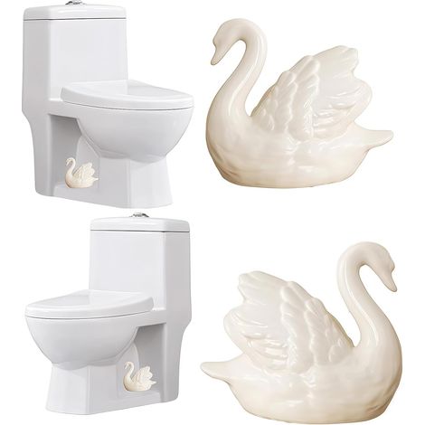 Set of 2 White Swan Design Ceramic Toilet Screw Caps for Toilet Screws, Decorative Toilet Cover P (1/5)