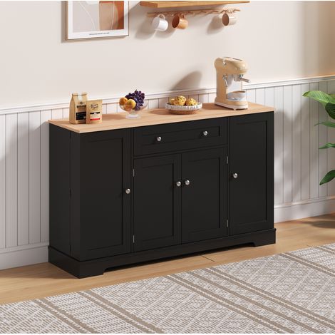 Küchenschrank 138 cm mit Schublade, Türen und verstellbaren Einlegeböden, schwarz HAVRYA (1/5)