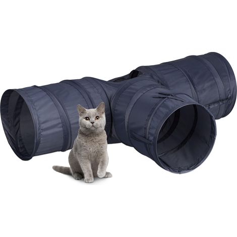 Tunnel de Jeu pour Chat, Pliable, 25 x 86,5 x 53 cm, 3 Voies, Jouet Petits Animaux, Polyester, Gris (1/5)