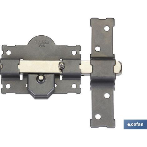 COFAN cerrojo boton/llave pintado gris r/105 - 50 mm , Cerrojo con acabado pintado, barra en acero calibrado 18 mm, placa en acero 2 mm, cerradero en acero de 3 mm. Cilindro redond