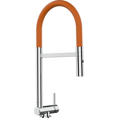 Unterfenster Wasserhahn Vorfenster Umklappbar 4,5 CM Verchromt Kuechenarmatur mit Orange 360 schwenkbarem Auslauf und abnehmbare 2 strahl Handbrause