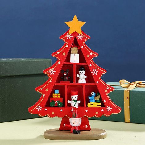Miniatur-Weihnachtsbaum aus Holz, Bürodekoration, Weihnachtsdekoration für Einkaufszentrum oder Hotel, rot (1/4)