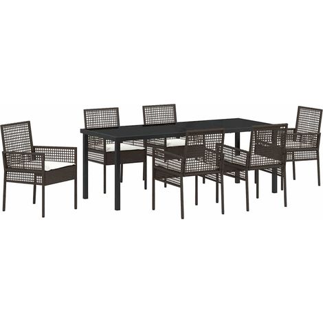 Maison Exclusive - Set da Pranzo per Giardino con cuscino 7 pcs Marrone polyrattan