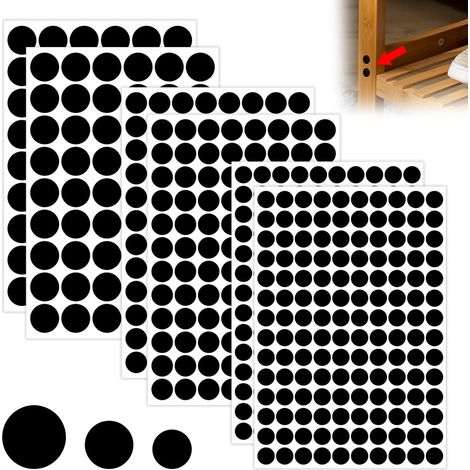Lot de 580 autocollants pour trous de vis, capuchons anti-poussière - Cache-trous de vis pour meubles en bois, armoire, étagère - 21 mm, 15 mm et 12 mm (noir) (1/5)