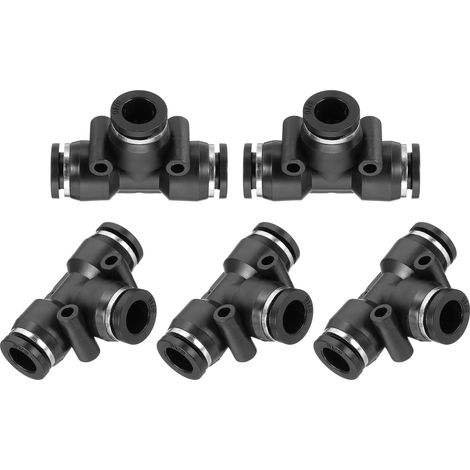 5 Pcs 5/16 Inch OD Tee Plastique À Pousser Pour Connecter Raccords 3 Voies Tube Connecter Pousser Adapter Pousser Verrou Pneumatique Raccords Rapides Pour Eau Huile Gaz Tuyau, Noir (1/5)