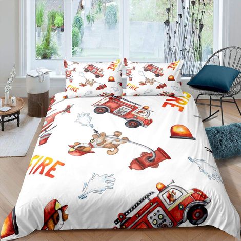 Parure de lit Couette Enfant Housses de Couettes motif voiture de pompier 135 x 200 cm Pour enfants Motif pompiers et extincteur de sauvetage Doux 2 pièces (1/4)