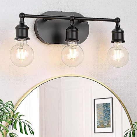 Applique murale de salle de bain. lampe de coiffeuse noire à trois lampes (ampoules non incluses). applique murale rétro. applique murale moderne. (1/5)