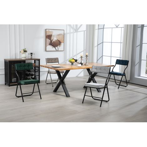 Sillas de comedor plegables 2 piezas con cojín, estructura de acero, azul HAVRYA (1/5)