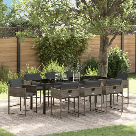vidaXL Garden Dining Set with Cushion 9 pcs Grey Poly Rattan (1/5)