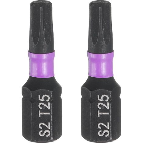 2pcs T25 Embout de Tournevis Torx 1/4" Tige Hexagonale 25mm/1" Longueur Magnétique Étoile 6 Pans Acier S2 Forets de Tournevis et de Perceuse Électrique (1/5)