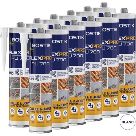 Bostik – Lot de 12 mastics polyuréthane FLEXPRO PU790 300ml – Couleur gris – Excellente adhérence sur béton, bois, verre – Résiste aux intempéries