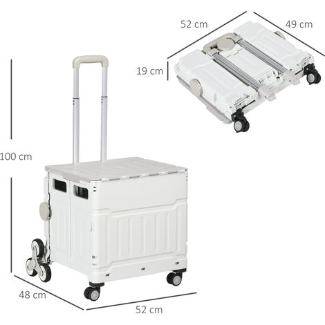 Chariot de courses, monte-escalier, caisse de transport mobile, pliable, poignée télescopique, capacité de charge jusqu'à 65 kg, blanc (1/5)