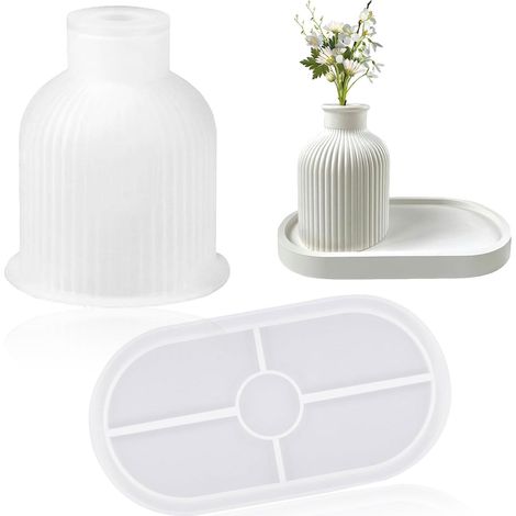 Lot de 2 moules en silicone - Moule en silicone - Vase - Moule en résine époxy - Moules en silicone pour couler - Moule à bougies (1/5)