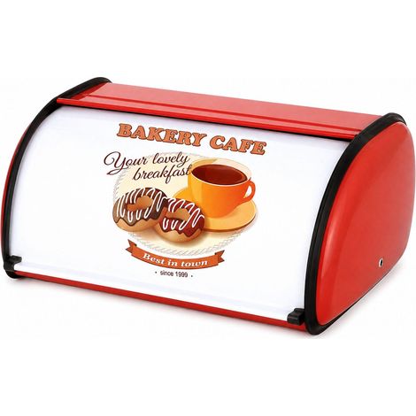 Boîte à Pain Métal Vintage Boite a Pain Cuisine Couvercle Enroulable Roll Top Grande Capacité Plan de Travail Rouge (1/5)
