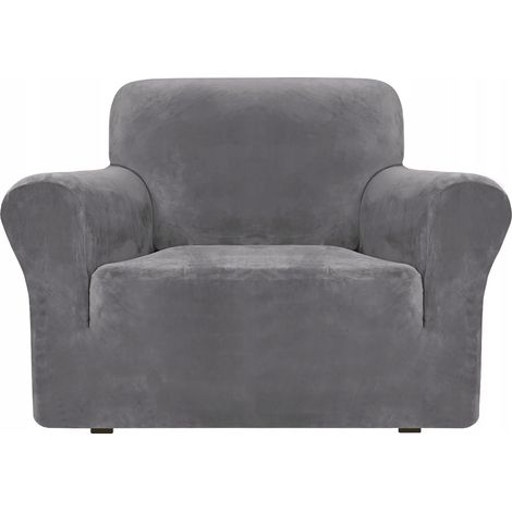 Bezug für Sessel, Sofa, Einsitzer, elastischer Samt, TESS, grau