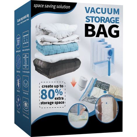 Bolsas de envasado al vacío para ropa, 2 unidades de 80x60 cm, 2 unidades de 50x70 cm, 1 unidad de 100x80 cm, con bomba manual. Bolsas reutilizables para envasar al vacío ropa, edredones, ropa de cama (1/5)