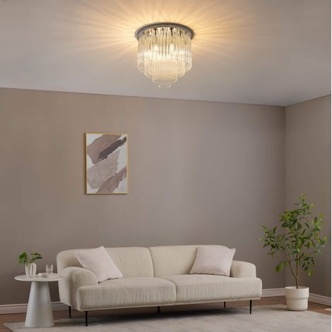 Plafonnier chic chromé en verre cascade de pampille transparentes - Sandrilla (1/5)