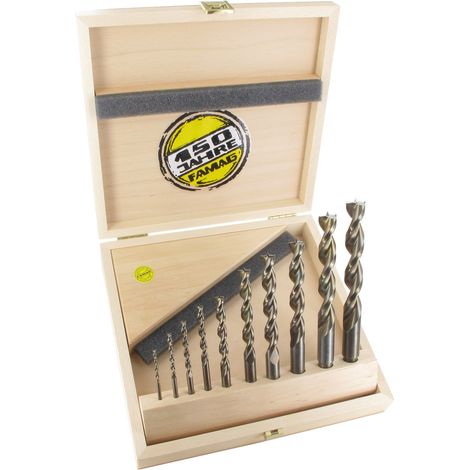 FAMAG Holzspiralbohrersatz 10-teilig D=3,4,5,6,8,10,12,13,14,16mm im Holzkasten