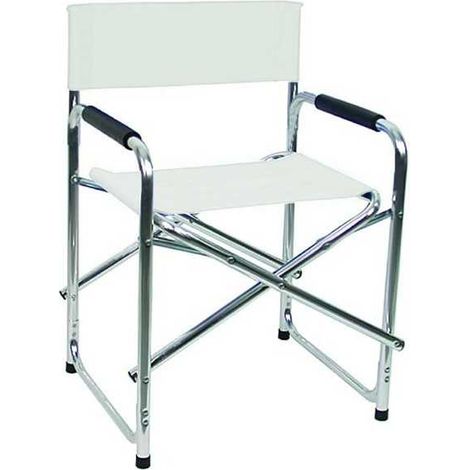 Chaise de camping en aluminium pliable – Structure tubulaire 2,5 cm – Toile en PVC Oxford blanche – Dimensions 47x47x80 cm – Vette