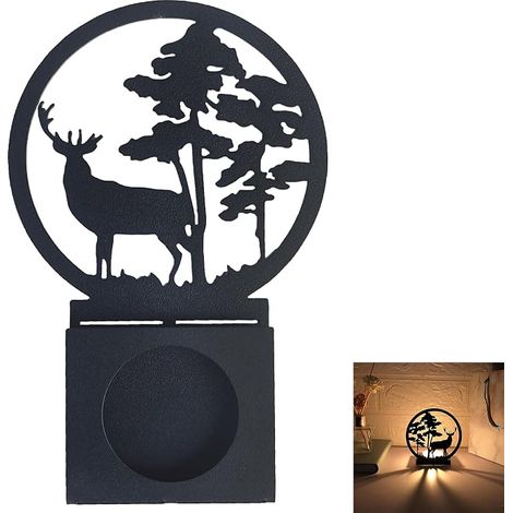 Bougeoir Chandelier Silhouette Cerf Métal, Noir, Chandeliers en Métale Moderne, Convient pour Etre Placé sur Cheminée, dans Une Chambre, Un Salon ou Tout Autre Endroit Similaire (1/3)
