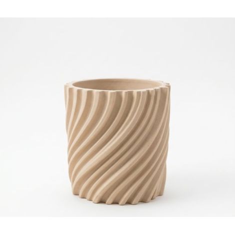 Vaso da fiori moderno, ondulato, beige, dalla forma contorta, per piante.