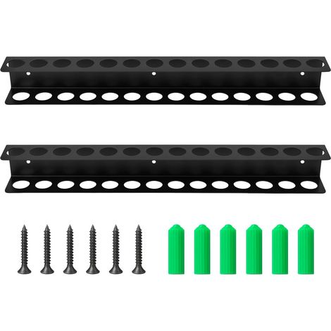 2 Pièces Support Mural, 14 Emplacements, Fer Noir, 40 cm, Organisateur Outils, Garage, Atelier