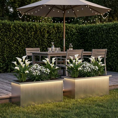 vidaXL Jardinera para jardín con luces LED 2 uds. Plateado (1/5)