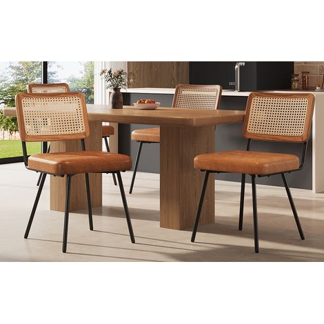 Chaise de salle à manger en similicuir (lot de 4), fauteuil lounge en rotin, chaise de coiffeuse, chaise ergonomique, chaise de luxe légère, chaise rétro (1/4)