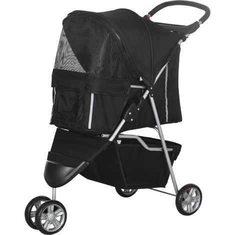 Poussette pour petits chiens pliable, chariot pour chiens avec roues avec freins, porte-gobelet, panier de rangement et rembourrage amovible et lavable, pour animaux de compagnie de 10 kg, noir (1/5)