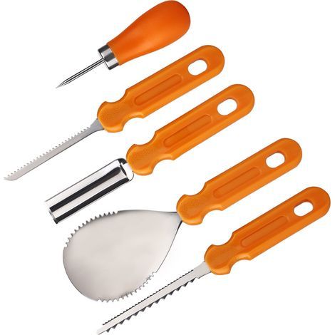 Halloween-Kürbisschnitzwerkzeug-Set, Schneidzubehör aus PP-Edelstahl für Kunst und Handwerk für Erwachsene und Kinder, 5-teilig (1/5)