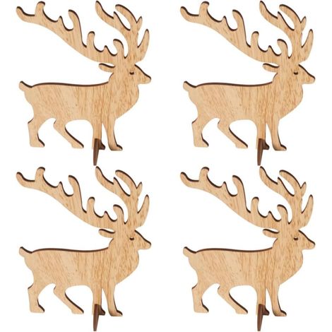 Lot de 6 Décorations de Noël en Bois Rennes Mignons, Mini Ornements de Bureau Stables, Style Délicat et Simple pour Décoration Intérieure de Noël (1/5)