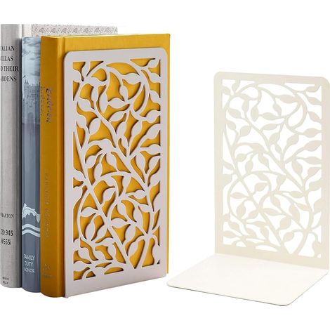 Fermalibri in metallo bianco per scaffali, adatti a uffici, scuole e biblioteche. 1 paio (bianco avorio). (1/5)