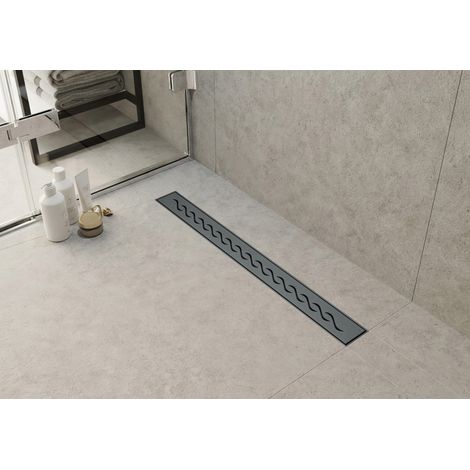 Caniveau de douche linéaire, grille perforée, Wave, noir mat, 80 cm (1/5)