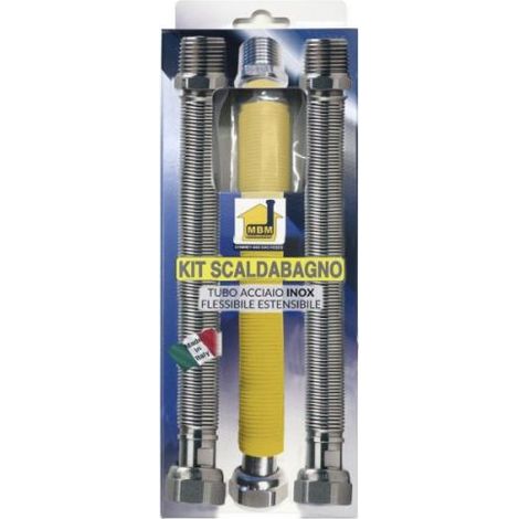 MBM – Tuyau flexible extensible pour gaz et eau 200-400 mm – Raccords mâles 3/4 et 1/2 – Acier inoxydable 316L – Protection ignifuge - UNI11353
