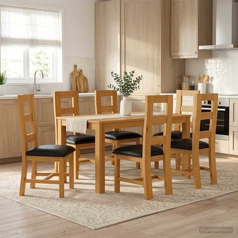 vidaXL Ensemble de salle à manger 7 pc Noir Bois de chêne massif (1/5)