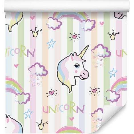 Precioso papel pintado de unicornios coloridos para salón y dormitorio, 50x1000 cm. (1/5)